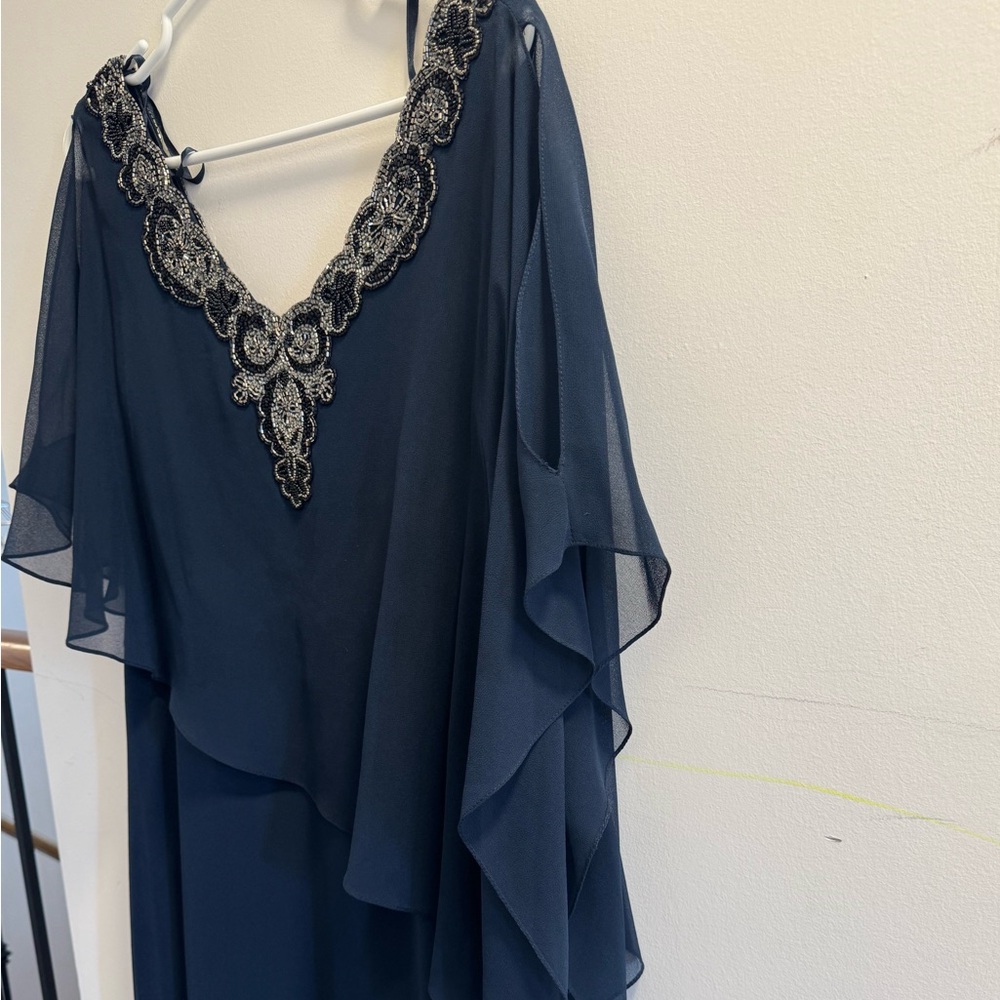 Navy Blue Dress with Ornate Neckline